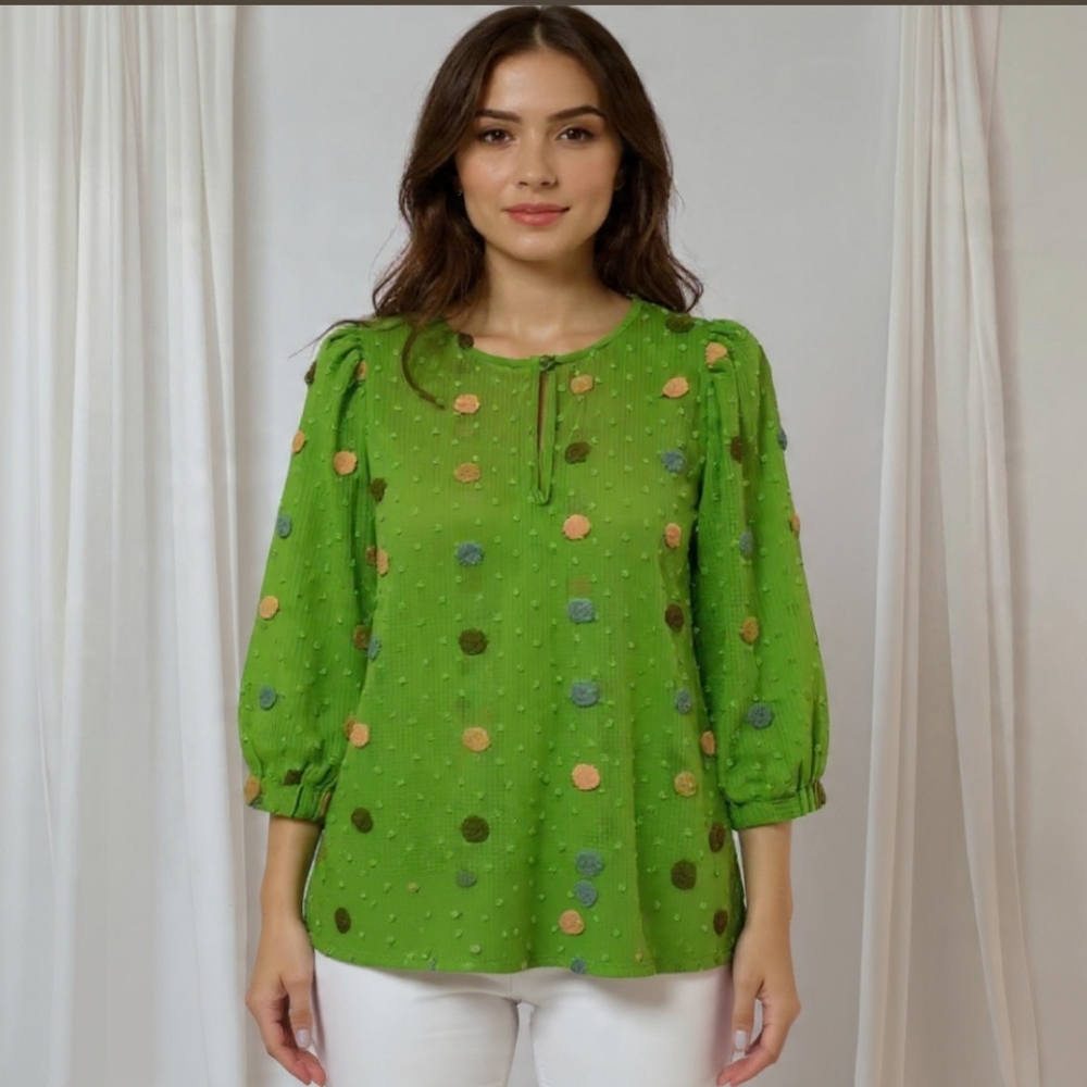 M🍀Coster Copengagen Green Blouse Polka Dot Texture